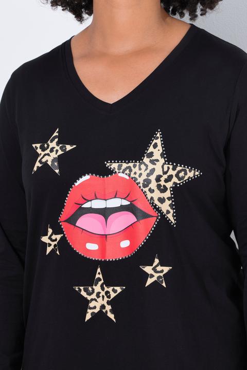Produktbild Angel of Style T-Shirt, Komfort Fit, Kussmund-Motiv, Langarm (46)