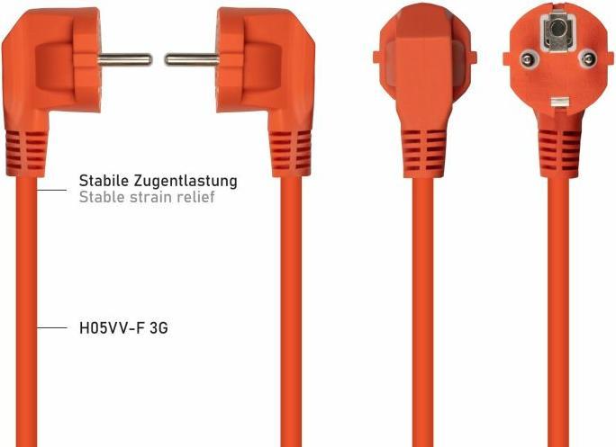Actual product image Kabelmeister Mains cable earthing contact plug type E+F (90° thread) to IEC socket C13, orange, 1 (10 m)