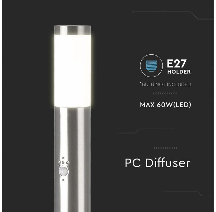 Produktbild V-TAC Poller-Aussenleuchte VT-838, IP44 Edelstahl 110 cm, Nickel-satiniert, PIR (E27, IP44)
