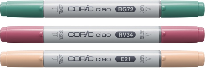 Actual product image Copic CIAO - Brand (BG-72 Ice Ocean, E-21 Soft Sun, RV-34 Dark Pink, 6 mm, 3 x)