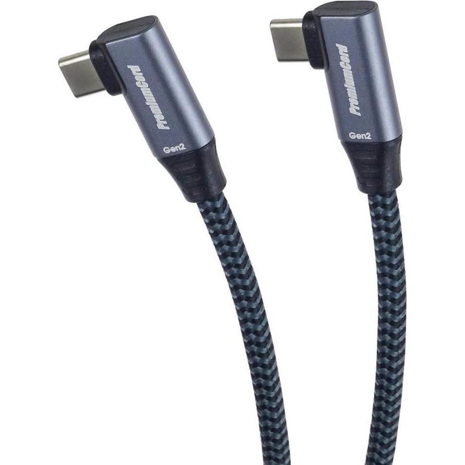 PremiumCord USB-C 2x zahnutý kabel ( USB 3.2 GEN 2x2, 5A, 100W, 20Gbit/s ) bavlněný oplet, délka: 3m (3 m, USB 3.2 Gen 2x2, 100 W), Cavo USB