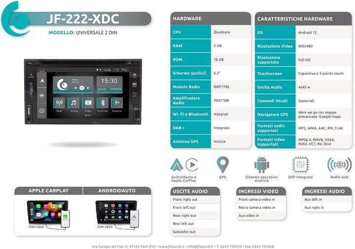 Immagine prodotto JFSound Autoradio universale Android con GPS, Bluetooth, WiFi, DAB+, touchscreen, CarPlay e Android Auto