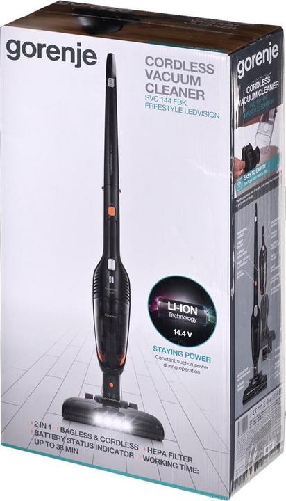 Produktbild Gorenje SVC144FBK Vacuum cleaner, Handstick 2 in 1, Power 95 W, Dust container 0,6 L, Working time 3