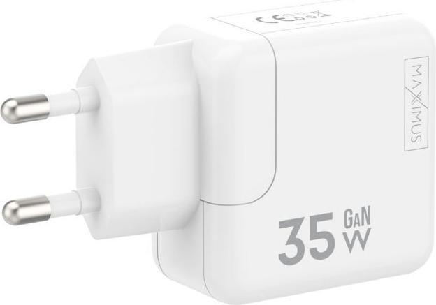 Maxximus MX Burst GaN PD 35W Wandladegerät, 2x USB-C + PD 65W C/C Kabel, WEISS (35 W, 2 ports)