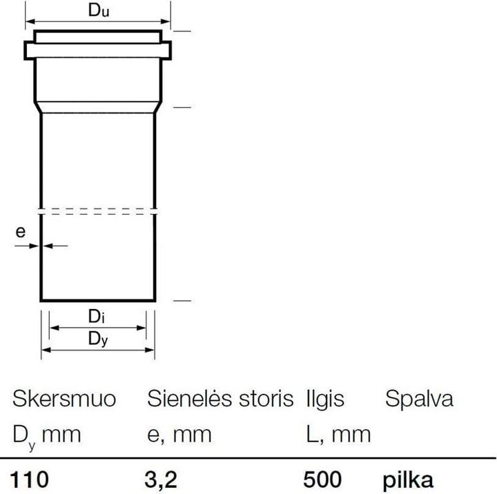 Actual product image Wavin PIPE WITH SOCKET S&W 110X3,2X500 PVC ML