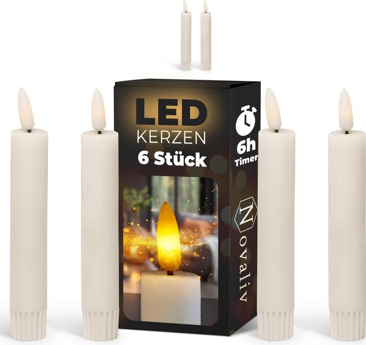 Produktbild Novaliv Weisse LED Stabkerze mit Timerfunktion 6er Set - Stabkerze LED bewegliche Flamme Timer - 12,5cm Höhe (6 x)