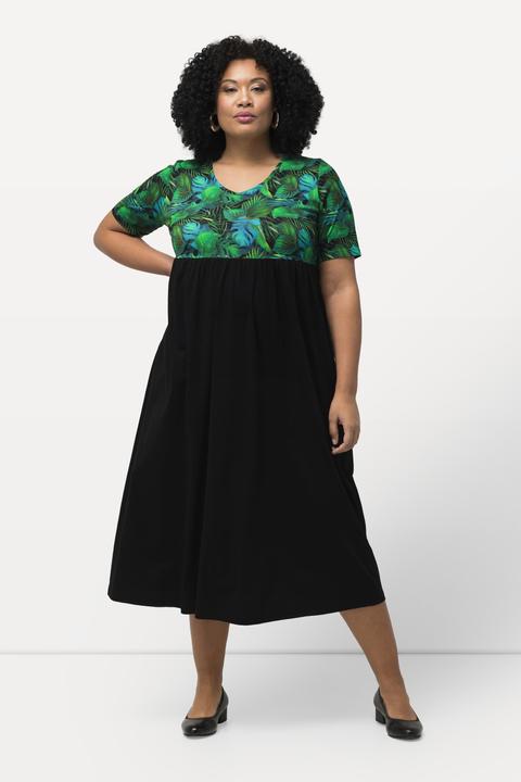 Produktbild Ulla Popken Jerseykleid, Blätter, A-Linie, V-Ausschnitt, Halbarm (46, 48)