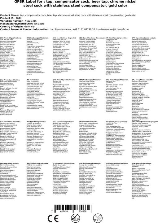 Image du produit Ich-zapfe Kompensatorhahn aus Chromnickelstahl mit Edelstahl Kompensator, Goldfarben