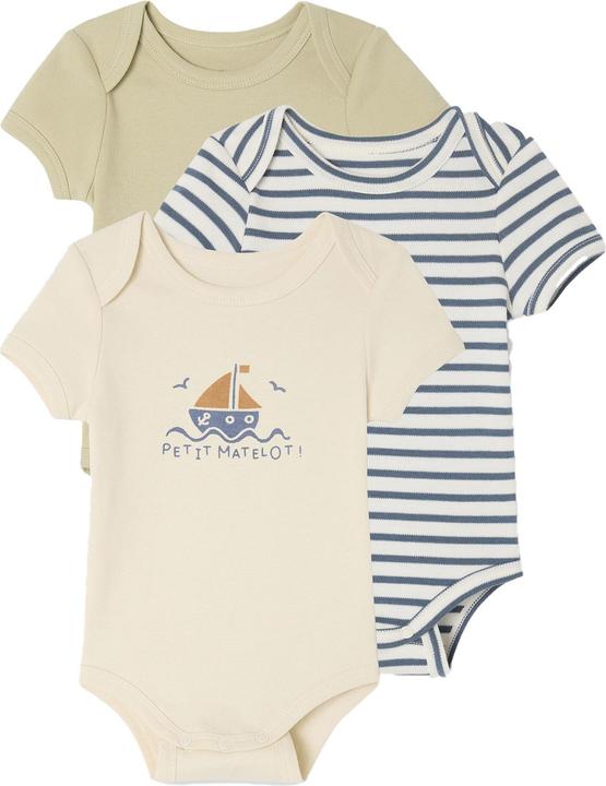Actual product image Vertbaudet Bio-Kollektion: 3er-Pack mitwachsende Baby Bodys mit kurzen Ärmeln (80)