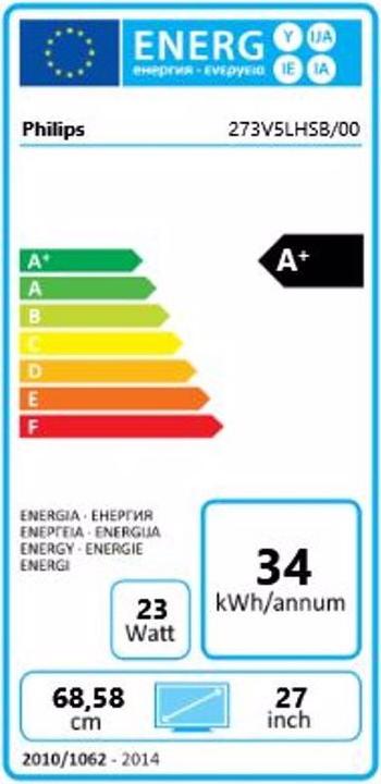Energy Label Philips 273v5lhsb/00 (1920 x 1080 pixels, 27")
