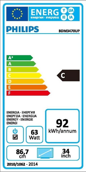 Etichetta energetica Philips Brilliance BDM3470UP (3440 x 1440 pixel, 34")