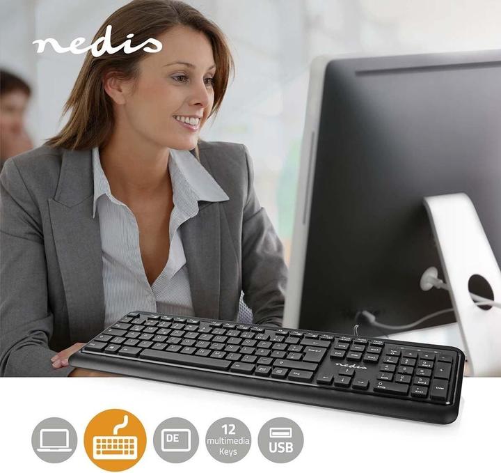 Actual product image Nedis Wired Keyboard | USB-A | Multimedia | QWERTZ | DE-Layout | Numeric Keyboard (DE, Cable)