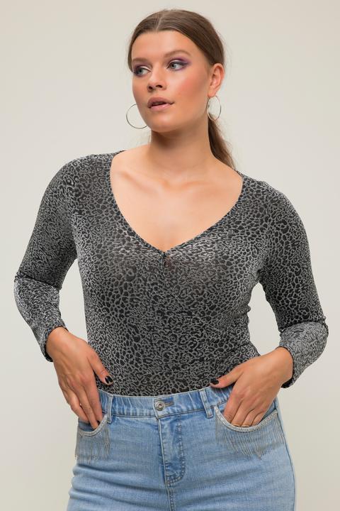 Immagine prodotto Studio Untold Body dal taglio aderente con glitter, design leopardato, scollo a V e maniche lunghe (50)