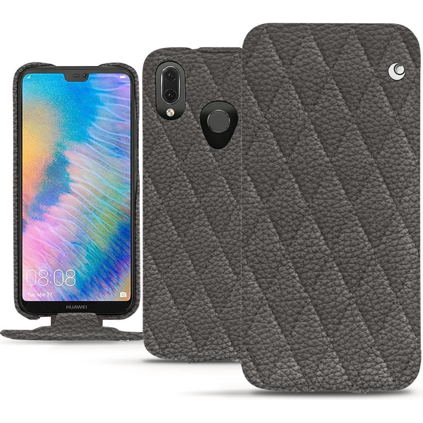 Noreve Lederschutzhülle vertikal (Huawei P20 Lite), Smartphone Hülle, Grau