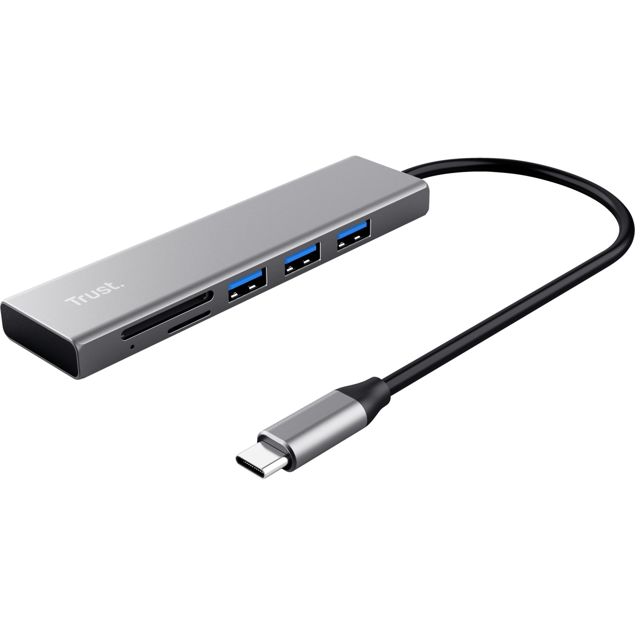 Trust Halyx Hub 3 x USB 3.2 Gen 1 (USB-C, 3 Ports), Dockingstation + USB Hub, Grau