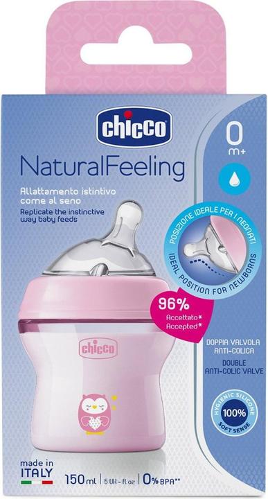 Productafbeelding Chicco Babyfles NATURAL FEELING PP speen Silicone Slow Flow PINK 0m+ (150 ml)