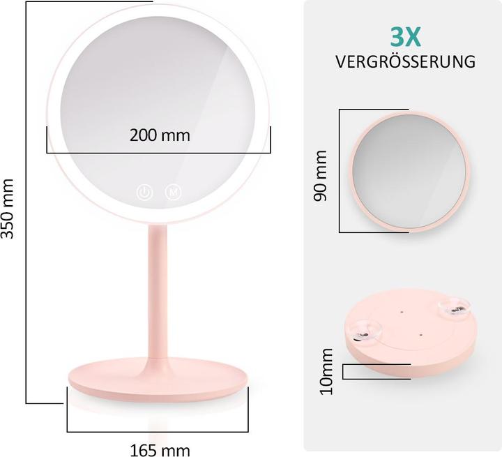 Produktbild Emke Kosmetikspiegel mit Beleuchtung, 1/3-facher Vergrößerung, 90° schwenkbar, Touch-Schalter und Memory-