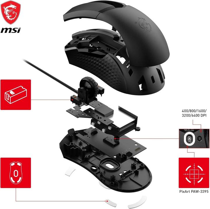 Actual product image MSI CLUTCH GM51 LIGHTWEIGHT mouse Right-hand USB Type-A Optical 26000 DPI (Cable)