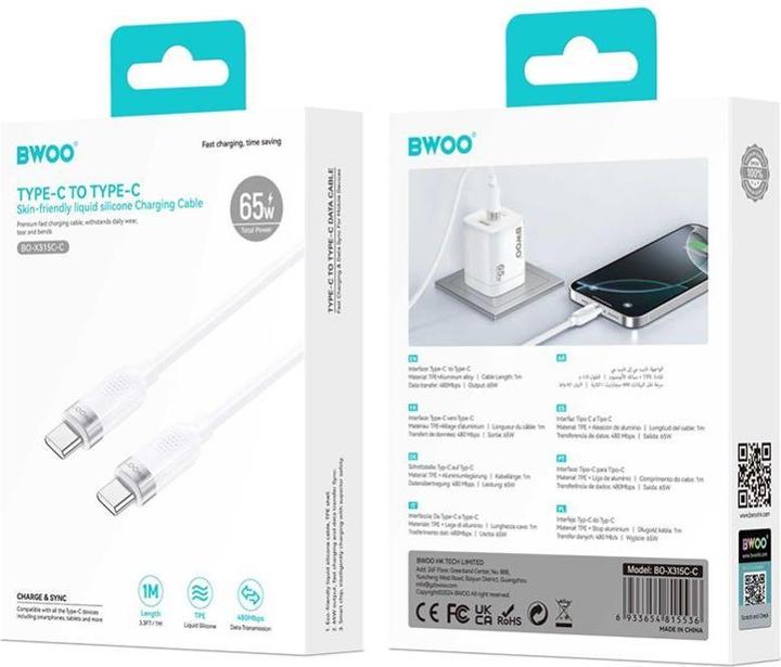 Actual product image Bwoo Fast Charging Soft TPE Cable USB-C - USB-C 1m 100W BO-X315C-C (1 m, USB 2.0, 100 W)