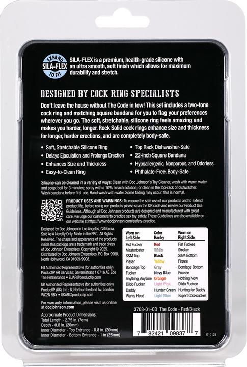 Produktbild Doc Johnson The Code - Silicone Cockring with Bandana - Red (4.60 cm)