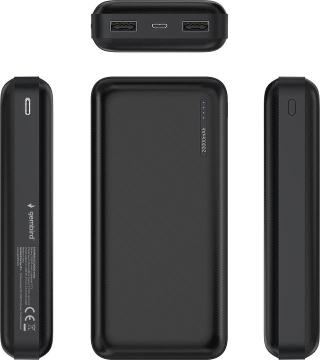 Gembird PB20-01 Powerbank Lithium Polymer (LiPo) 20000 mAh Black (20000 mAh, 74 Wh)