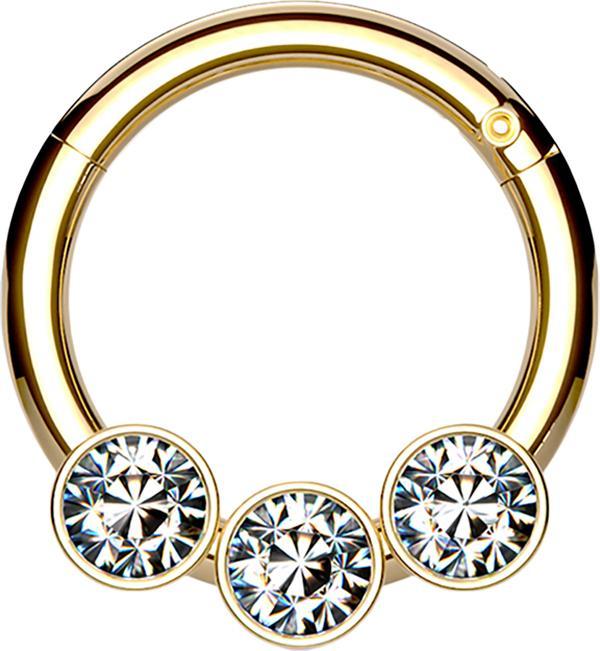 Actual product image Star Piercing Micro segment ring hinged gold plated three beads crystals silver (without brass, Surgical steel 316L)