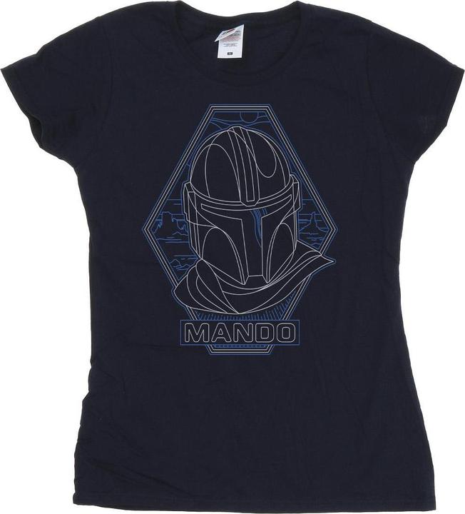 Actual product image Star Wars Womens/Ladies The Mandalorian Outline Helm Diamond Cotton T-Shirt (XXL)