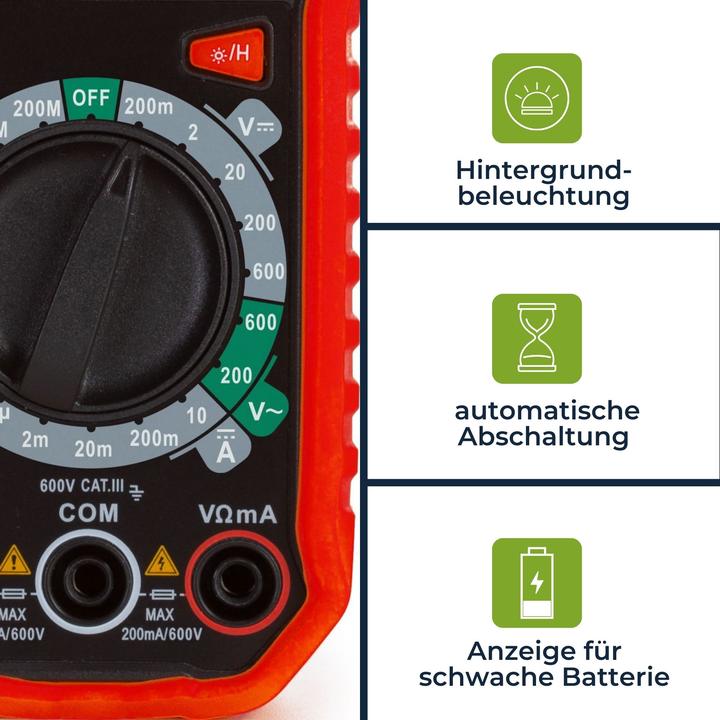 Produktbild Velleman Kompaktes, robustes Digitalmultimeter - CAT III - 600 V - 5 Funktionen (CAT III 300V, CAT III 600V, Hand-Multimeter)
