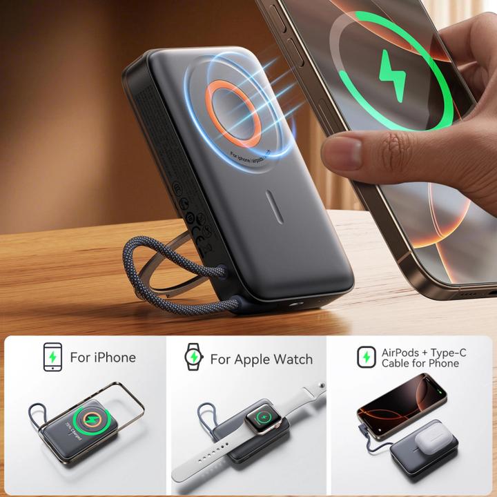 Produktbild Joyroom 22.5W MagSafe Wireless Power Bank 10000mAh with ring stand - Black (10000 mAh, 22.50 W, 38.50 Wh)
