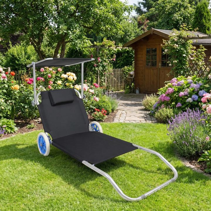 Actual product image VCM Sun lounger with wheels and sun canopy (165 cm)