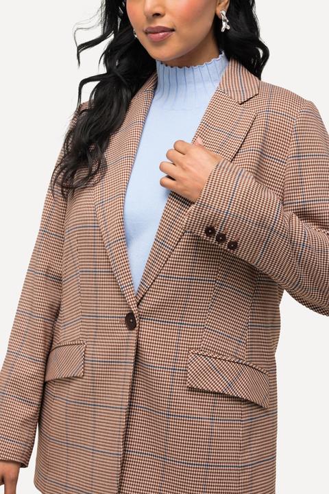 Image du produit Ulla Popken Blazer avec col à revers, poches à rabat et motif à carreaux (44)