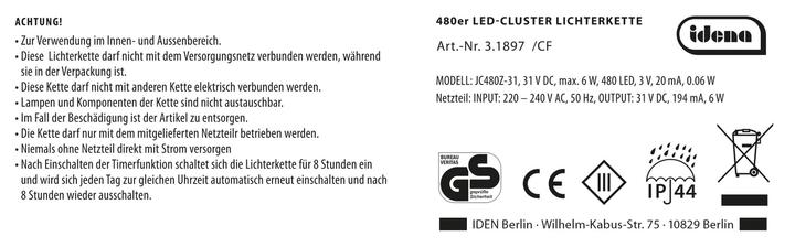Produktbild Idena LED Cluster Lichterkette warmweiss 14,5m 480er Aussen (14.50 m)