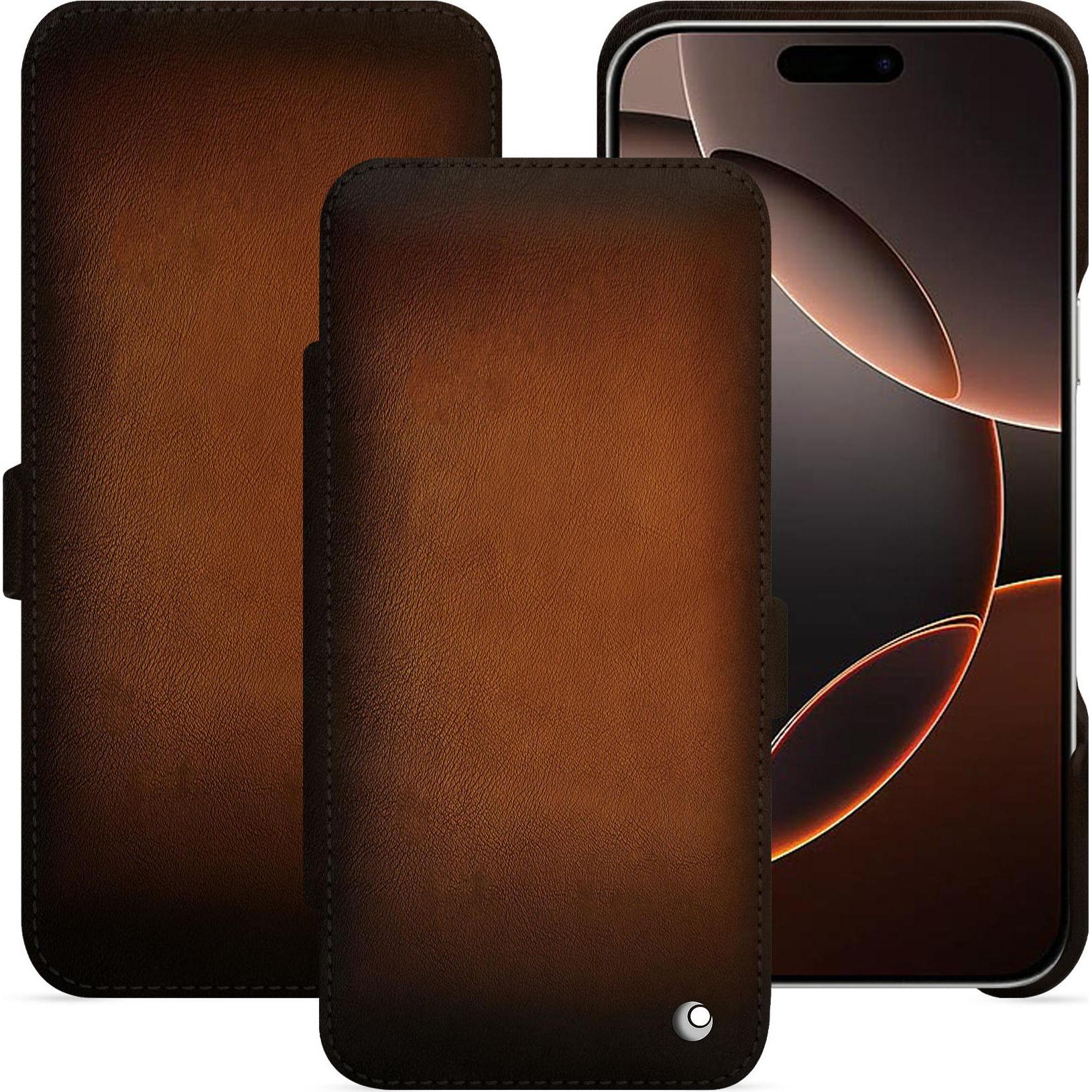 Noreve Lederschutzhülle horizontal (Apple iPhone 16 Pro), Smartphone Hülle, Braun
