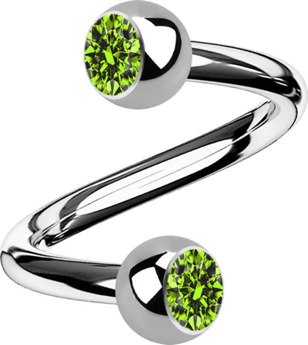 Image du produit Star Piercing Micro Spirale silber mit zwei Kugeln Kristall hellgrün (Titane)
