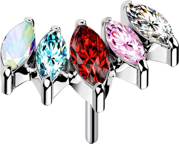 Actual product image Star Piercing Threadless fan silver with five coloured crystals (without brass, Titanium)