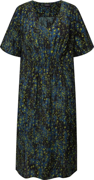Produktbild Ulla Popken Kleid, Punkte, Smokeinsatz, V-Ausschnitt, Halbarm (58)