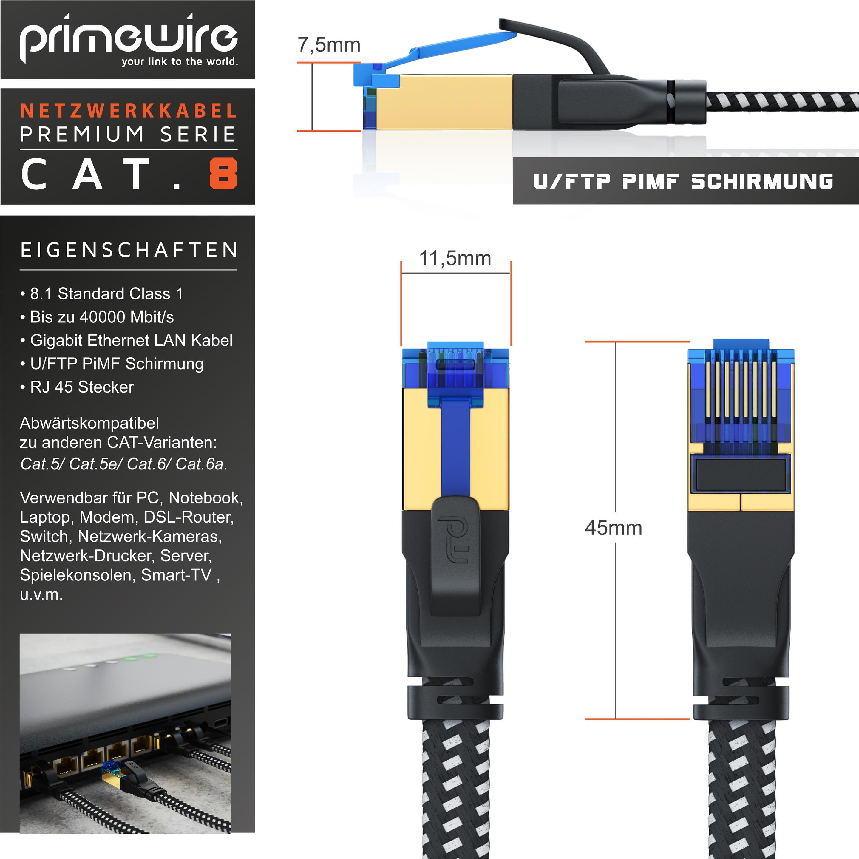 Thumbnail - Primewire CAT 8 Netzwerkkabel Flach Baumwollmantel - LAN Patchkabel Datenkabel - Flachbandkabel - Verlegekabel (U/FTP, C...