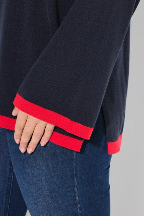 Produktbild Ulla Popken Pullover, farbige Bündchen, V-Ausschnitt, Langarm (50, 52)