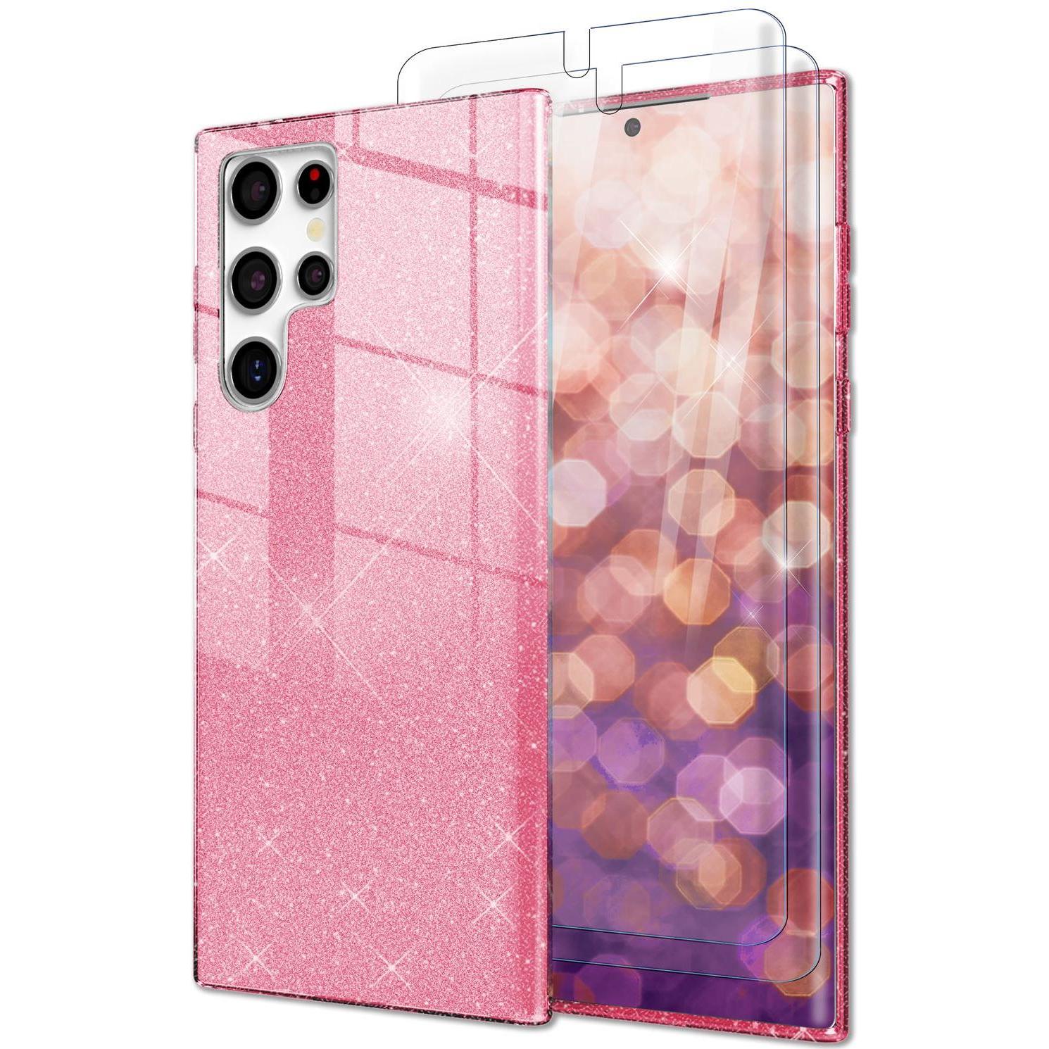 Thumbnail - Nalia Glitzer Silikon Hülle mit 2x Displayschutz (Samsung Galaxy S23 Ultra), Smartphone Hülle, Pink
