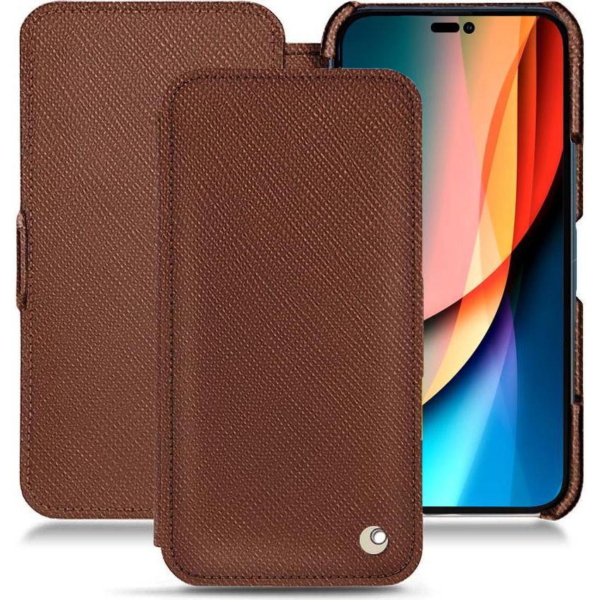 Noreve Lederschutzhülle horizontal (Apple iPhone 14 Pro), Smartphone Hülle, Braun