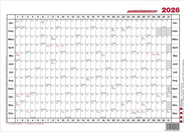 Güss Wall calendar A4 landscape 12M 1S (A4)