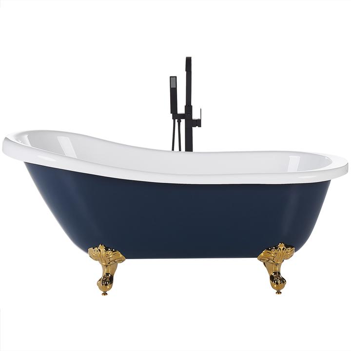 Produktbild Beliani Badewanne freistehend blau / weiss oval 153 x 77 cm CAYMAN (200 l, 153 cm, 77 cm)