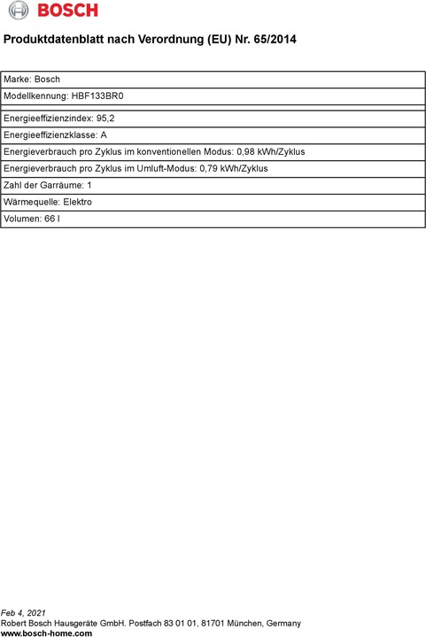 Produktbild Bosch Hausgeräte HBF133BR0