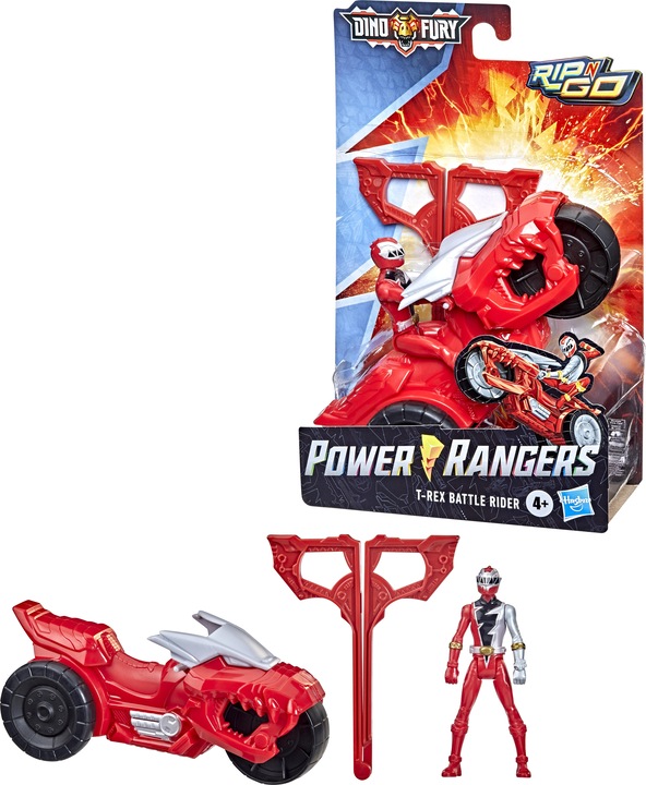 Produktbild Power Rangers Dino Fury Rip N Go T-Rex Battle-Bike und Roter Ranger, 15 cm grosses Fahrzeug mit Ac...