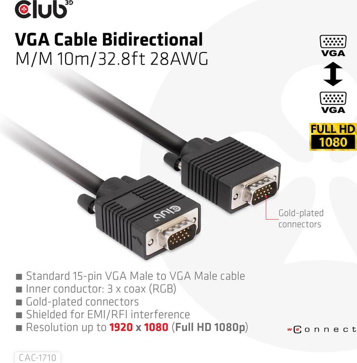 Immagine prodotto Club 3D Cavo Club3D VGA > VGA St/St (10 m, VGA)