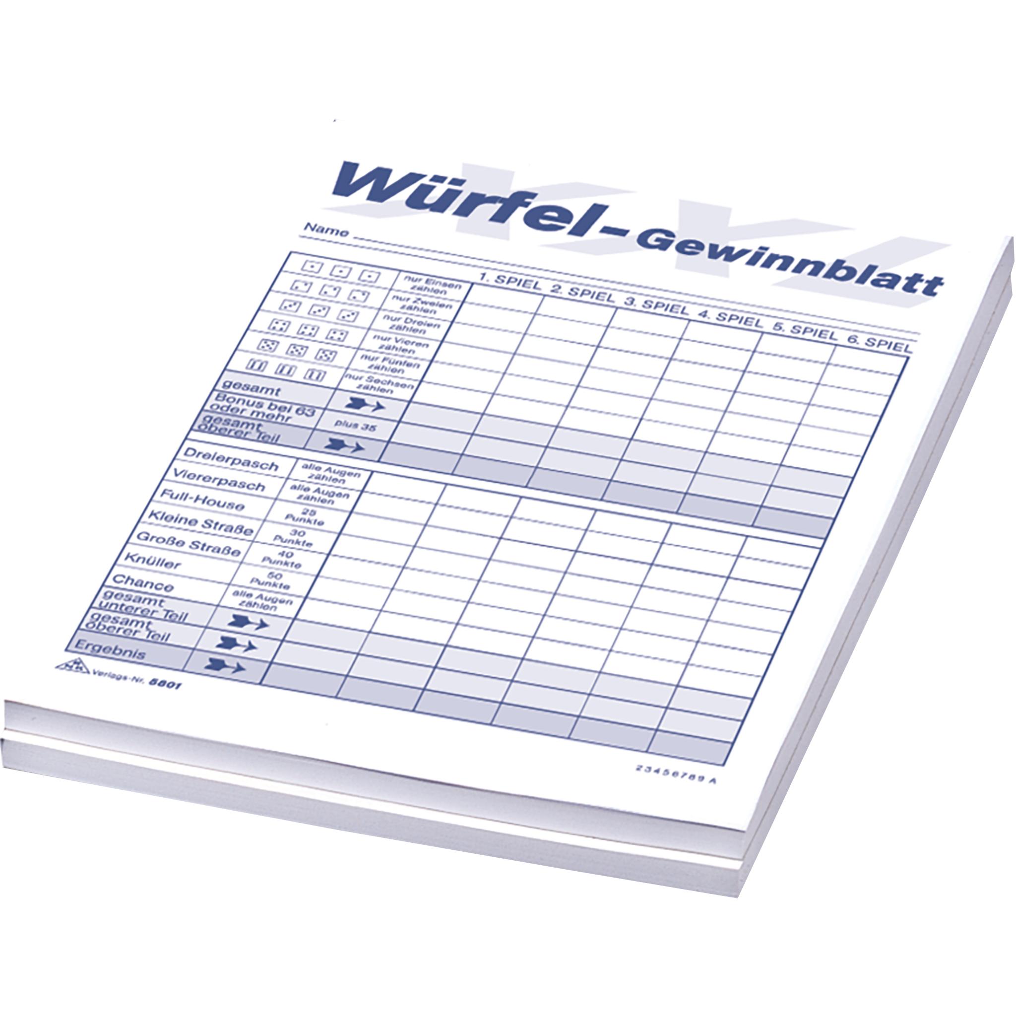 Rnk 5801 - Würfelspiel-Block DIN A5, 2 Block je 85 Blatt für 1.020 Spiele
