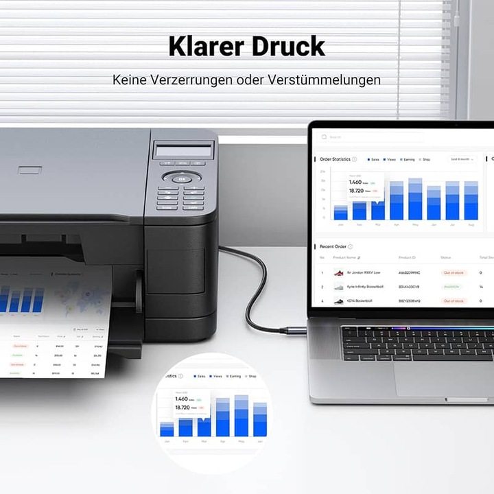 Produktbild Ugreen – USB-C auf USB-B 2.0 Druckerkabel – Alugehäuse 1 m (US370 / 80805), schwarz/grau (1 m, USB 2.0)