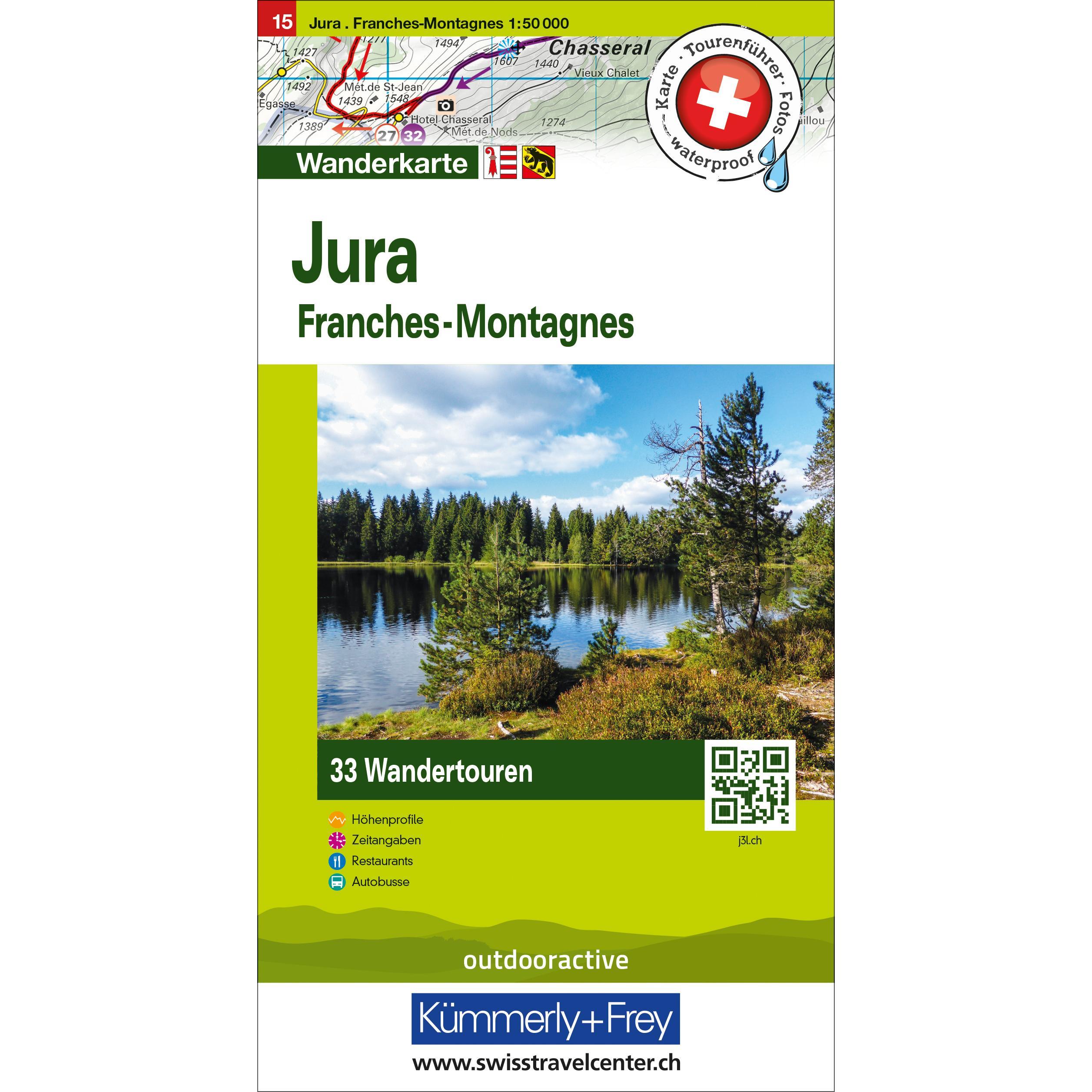 Jura Franches-Montagnes Nr. 15 Touren-Wanderkarte 1:50 000, Landkarte