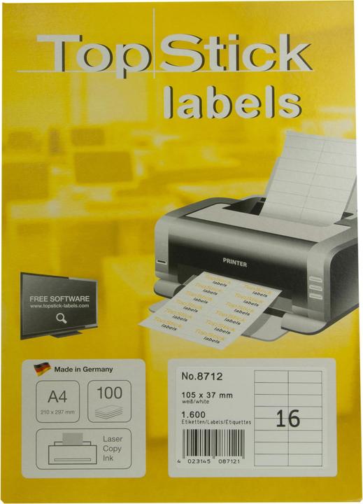 TopStick TOP STICK Universal-Etiketten, 105 x 37 mm, weiá, 100 Blatt