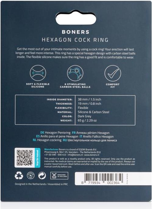 Produktbild Boners Hexagon Penisring mit Stahlkugeln (3.80 cm)